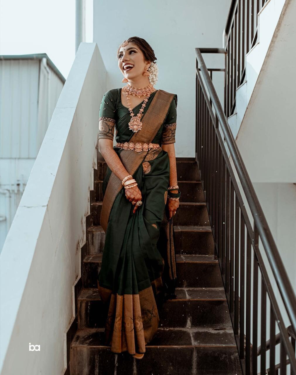 Buy Green Colour Attire Look Sareeexclusive Contrast Blouseparty Online in  India - Etsy