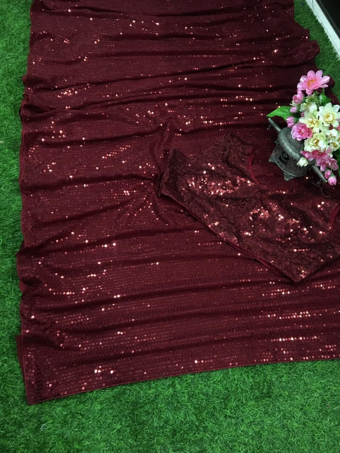 Maroon Colour Pure Georgette With Embroidery Sequence Work | Etsy