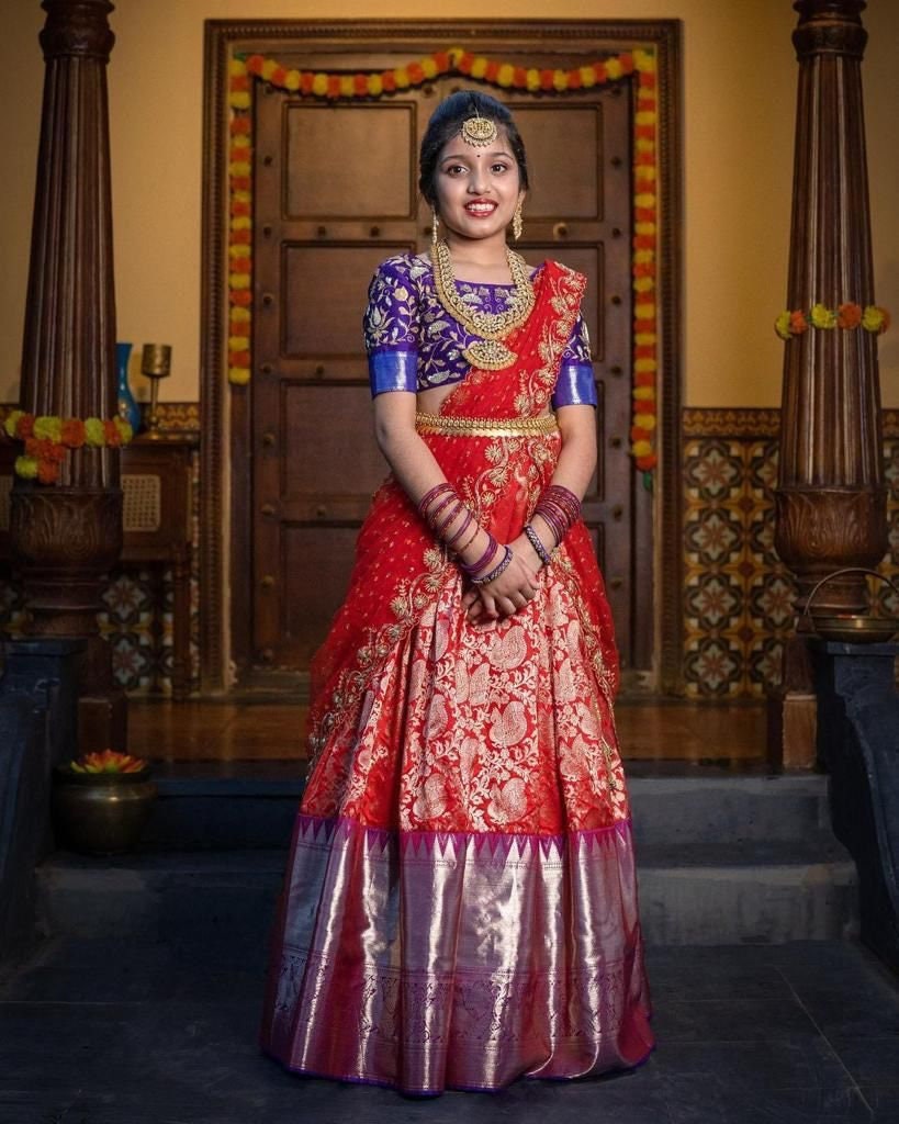 Buy Red Colour Designer Kanjivaram Silk Half Saree Lehenga Pure Online in India - Etsy Buy Red Colour Designer Kanjivaram Silk Half Saree Lehenga Pure Online in India - Etsy