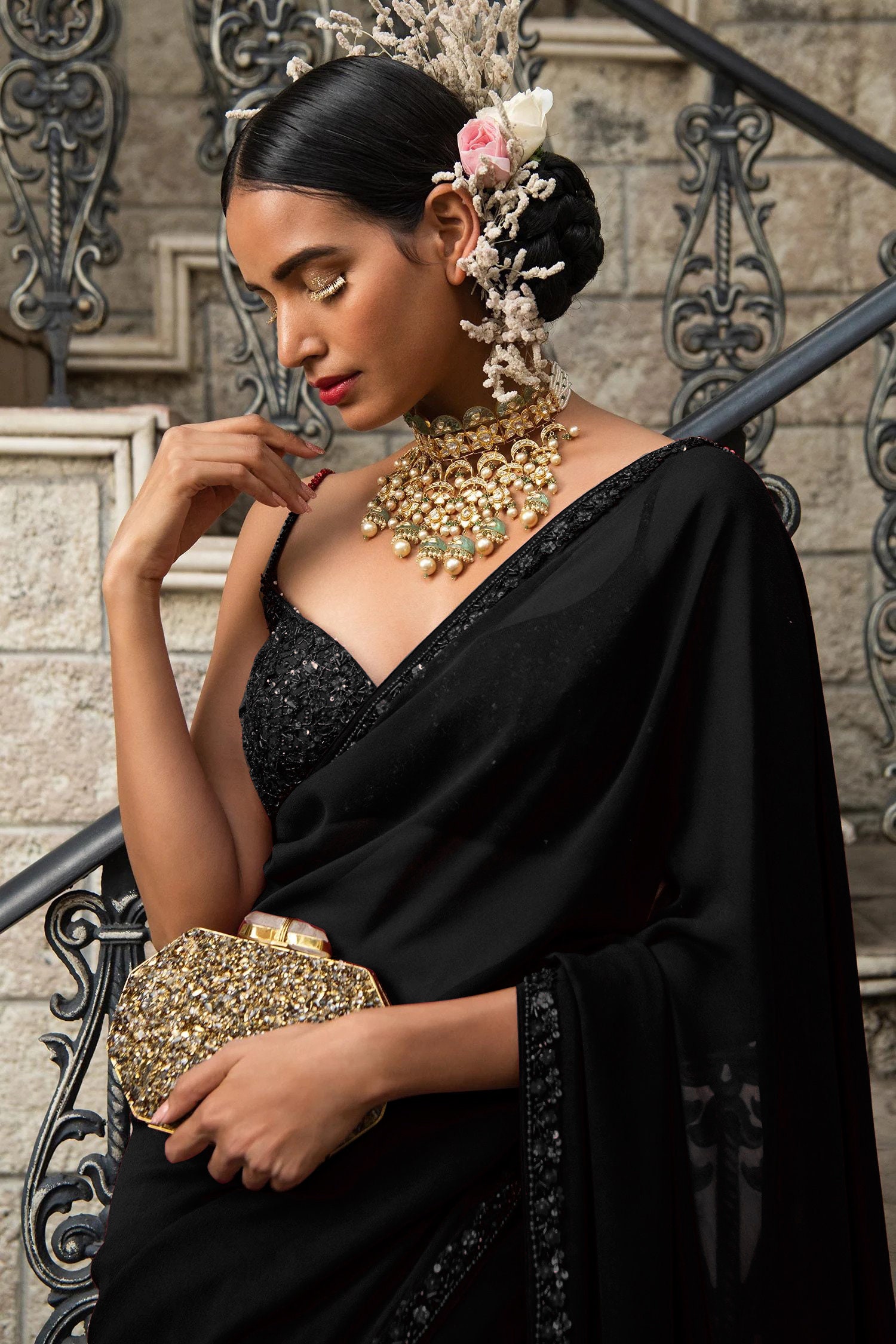 Black Colour Beautiful Designer Saree on Soft Georgette Fabric - Etsy  Denmark