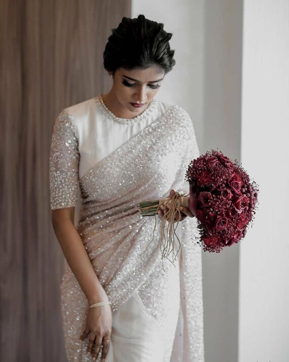White Colour Beautiful Designer Saree on Exclusive Soft Net - Etsy UK