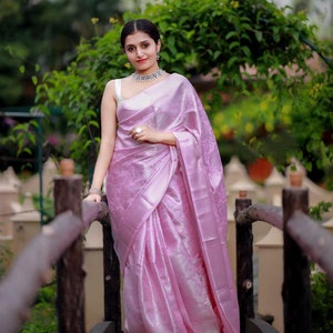 Baby Pink Colour Kanchipuram Soft Lichi Silk Saree Bold And Beautiful Saree With Weaving Silk Exclusive Indian Wedding Saree image 2