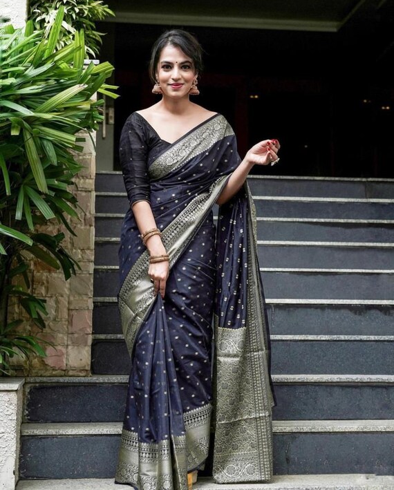 Black Colour Kanchipuram Silk Saree Bollywood Style Saree - Etsy Black Colour Kanchipuram Silk Saree Bollywood Style Saree - Etsy