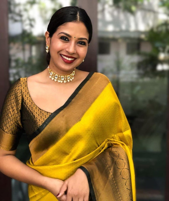 Jewellery for yellow silk best sale saree