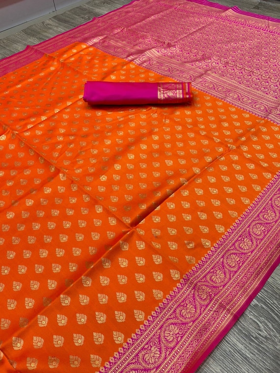 Top more than 144 orange saree with pink blouse latest