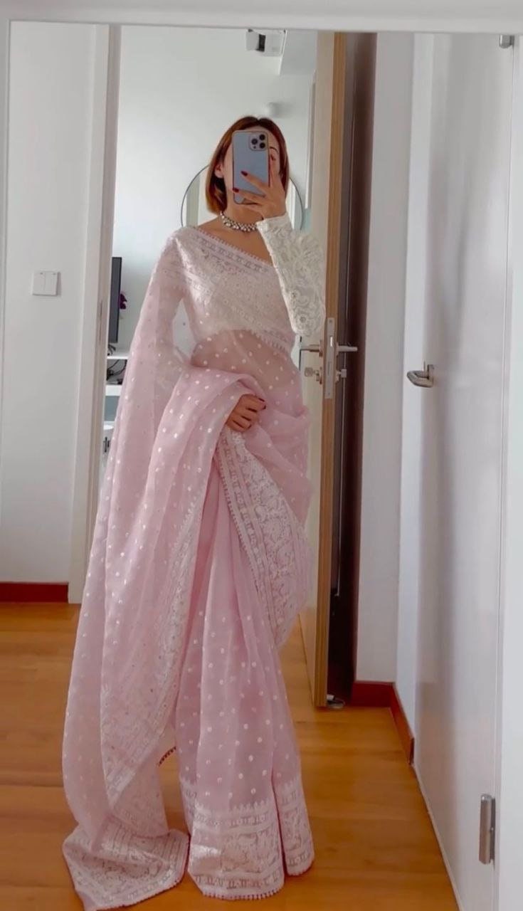 Pink Printed Silk Organza Pr2003