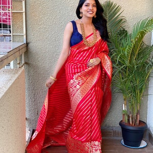 Red Colour Kanchipuram Silk Saree Bollywood Style Saree Party Wear ...