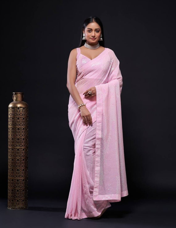Baby pink party wear best sale saree