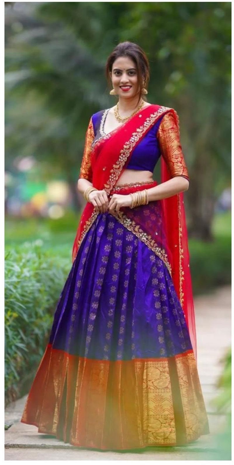 Designer Kanjivaram Silk Half Saree For Blue Color Lehenga Etsy Designer Kanjivaram Silk Half Saree For Blue Color Lehenga Etsy
