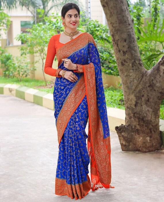 Party wear saree blue best sale colour