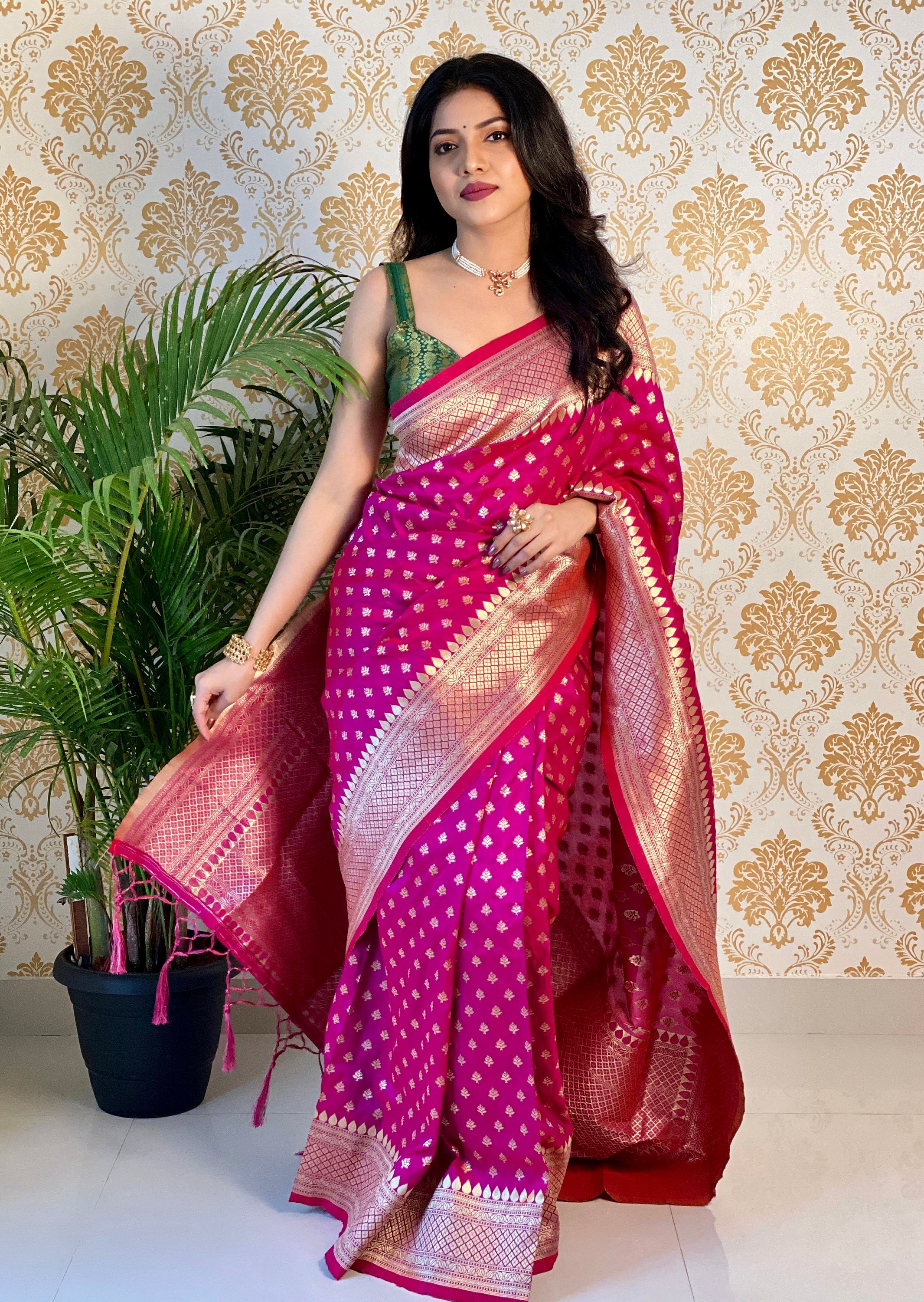 Rani Color Indian Kanchipuram Soft Silk Weaving Work Saree - Etsy