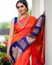 Orange Colour Kanchipuram Silk Saree Bollywood Style Saree Party Wear Saree Wedding Wear Saree Stunning Look Saree Banarasi Look Saree