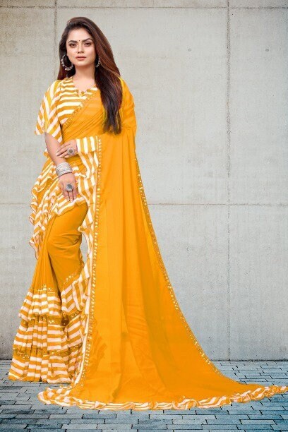 Ruffle Saree With Blouse/ Peach Ruffle Saree With Stitched Blouse/ Saree  Belt With Blouse / Silk Ruffle Saree / Saree With Belt / Belt Sari 