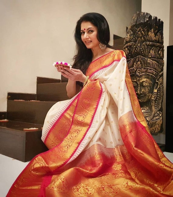 Stunning Greenish Golden Paithani Silk Saree Double Muniya Paithani Border  | TST | The Silk Trend
