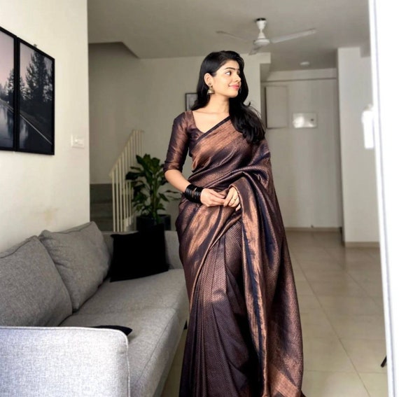 Black Colour Kanchipuram Silk Saree Bollywood Style Saree Party Wear Saree  Wedding Wear Saree Stunning Look Saree Banarasi Look Saree -  Canada