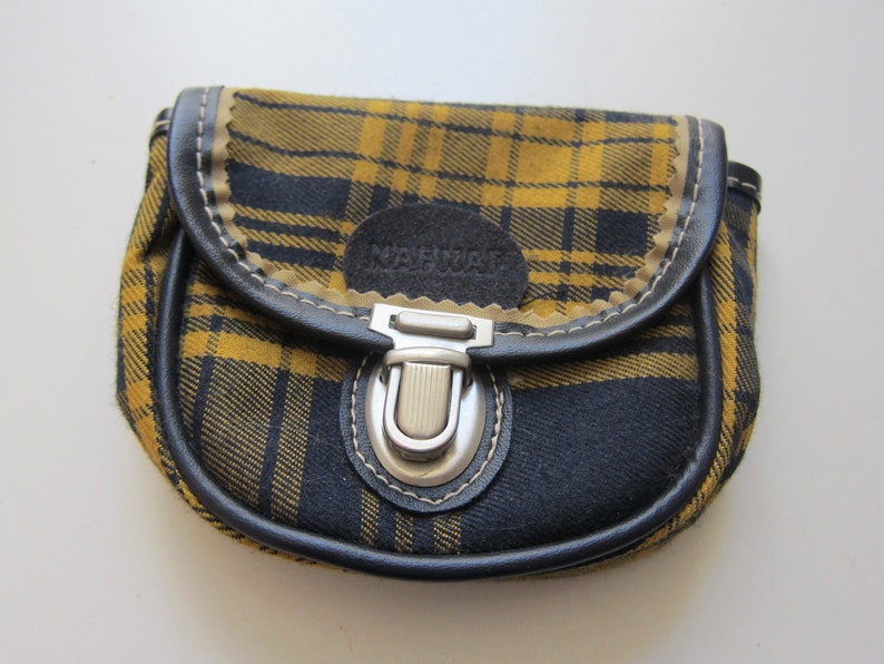 NAF Naf 90s pouches banana purse Yellow Navy Tartan Plaid Vintage 1990