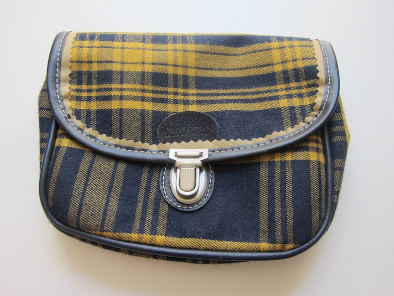 NAF Naf 90s pouches banana purse Yellow Navy Tartan Plaid Vintage 1990