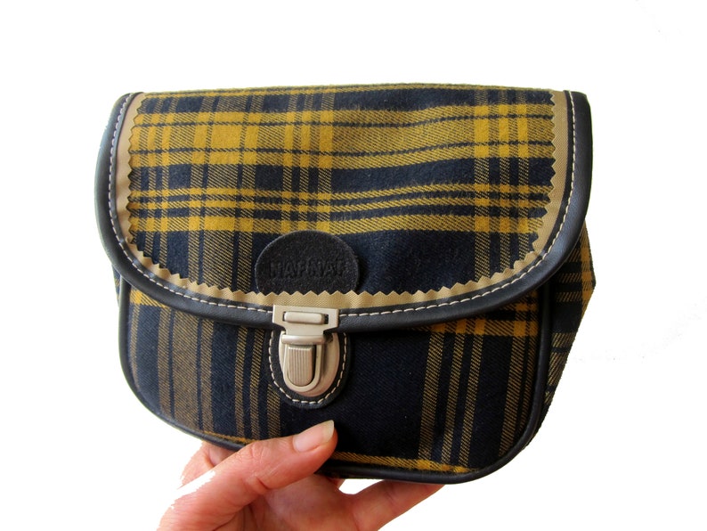 NAF Naf 90s pouches banana purse Yellow Navy Tartan Plaid Vintage 1990
