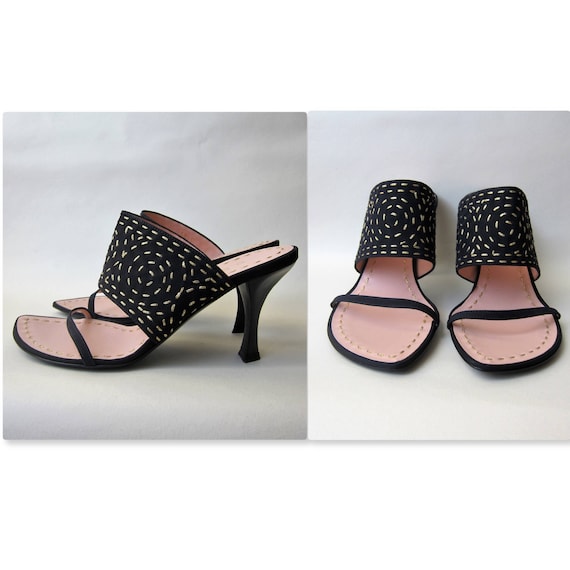 Celine Paris Sandals embroidery spiral gold black Mules 36 barefoot sandals, 5FR Celine Paris Sandals embroidery spiral gold black Mules 36 barefoot sandals, 5FR