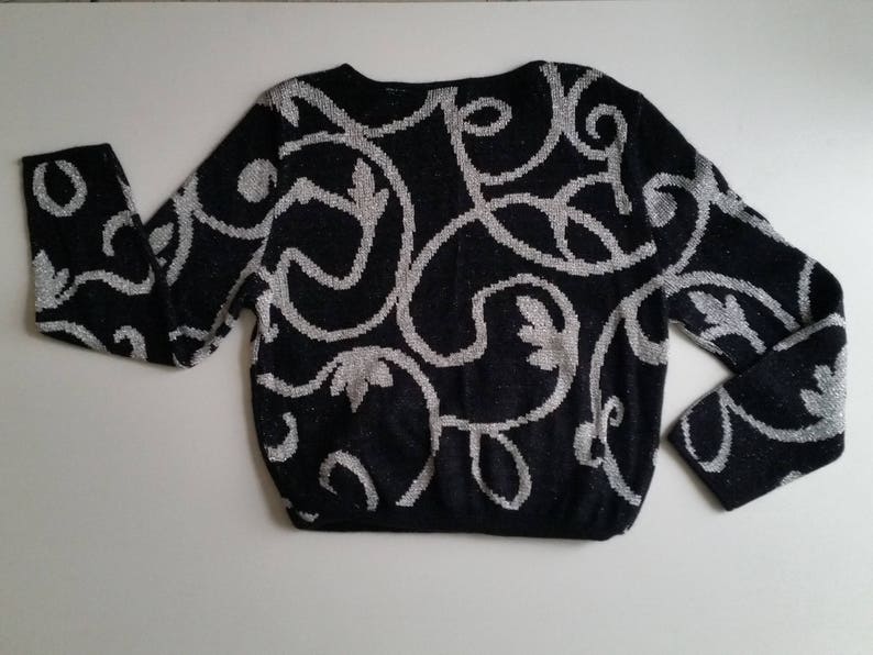 Black Silver metallic silver Lurex VINTAGE 1980/'s Angora Wool Sweater 80s Arabesque