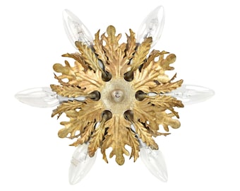 Regency Gold Plated Flower Palm Leaf Flush Mount | Flush Light | Gilt lighting | Hollywood Regency Style | Banci Firenze, 1960 Wall Sconce