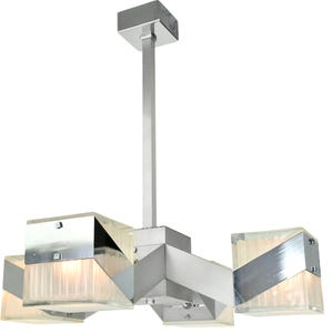 Lámpara de araña cubista de los años 70, cristal cromado / Lámpara colgante moderna de mediados de siglo, plata, modernista vintage / Lámpara de techo europea Gaetano Sciolari