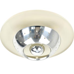 Atomic Age perforated Flush Mount 1950s Mid Century Modern Ceiling Lamp Light Silver Chrome White Modernist Italian Stilnovo Dijkstra Space