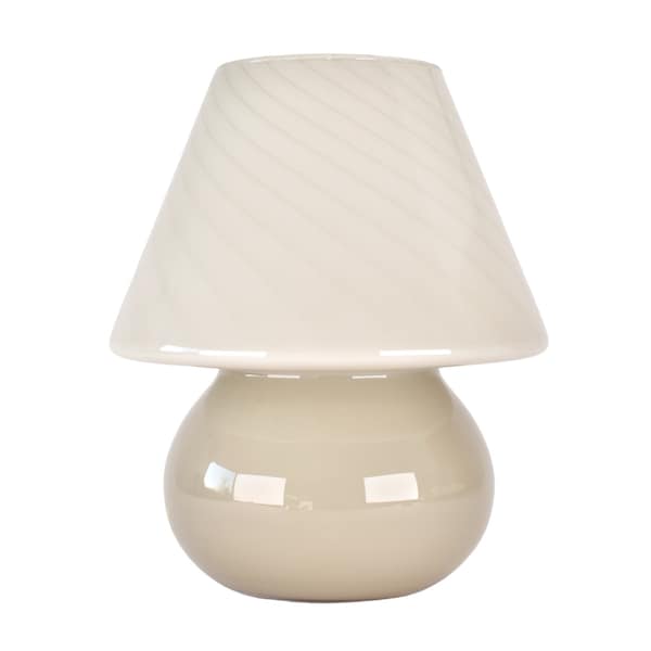 Lampe de table champignon vintage en verre taupe de style Venini | Lampe d'appoint vintage en verre tourbillonnant | Table de chevet rétro moderne beige