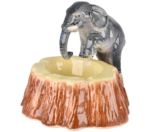 1930s Ditmar Urbach Ceramic Elephant Figurine Pool | Art Deco Mid Century Czechoslovakia Barbar Ashtray Bowl | African Bohemian Sculpture