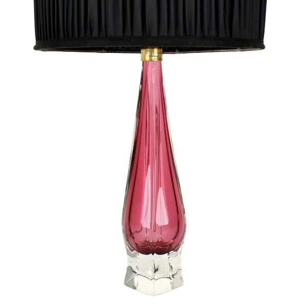 Fratelli Toso Murano Pink Glass Table Lamp | Vintage Italian Accent Light Black | Retro Hollywood Regency | Barovier Seguso MCM