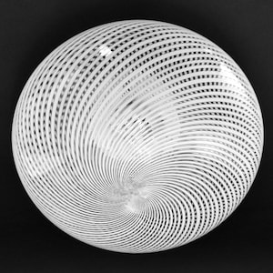 Vintage Venini Murano Glass Swirl Flush Mount White | Mid Century Modern Striped Glass Ceiling Light Lamp Italian | Barovier Toso Italian
