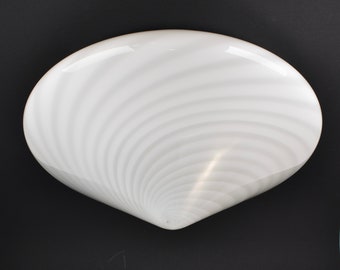 Large Punto Luce Murano Glass Swirl Flush Light Mid Century Modern | Vintage Italian Ceiling Lamp Mount | White MCM Retro Venini 1970s