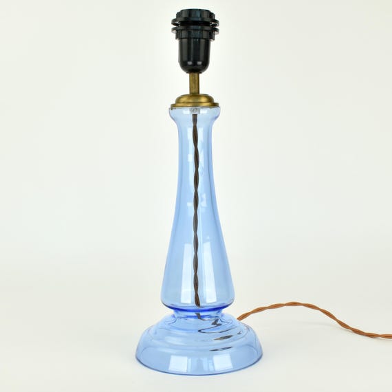 Vintage Laura Ashley Cornflower Blue Glass Table Lamp | Accent