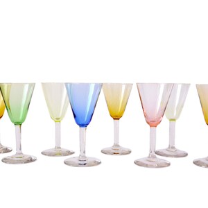 8 Mid Century colored Liquor Glasses | Vintage Cordial Stemmed Shot Glasses | Antique Drinkware Retro Barware  1950s | Housewarming Gift