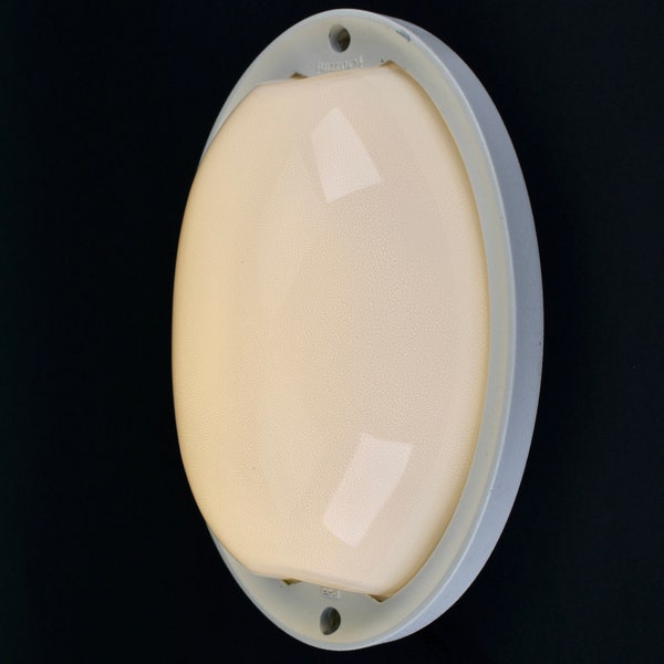 Vintage 1980s iGuzzini Ellipse lamp by Luigi Massoni | White Flush Mount Wall Sconce Ceiling Light Atomic Space Age Mid Century Modern Led