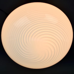 Vintage Murano Glass Swirl Flush Mount Ceiling Light Mid Century Modern |  Italian Lamp | White Milk Minimalist MCM Retro Venini 1980s