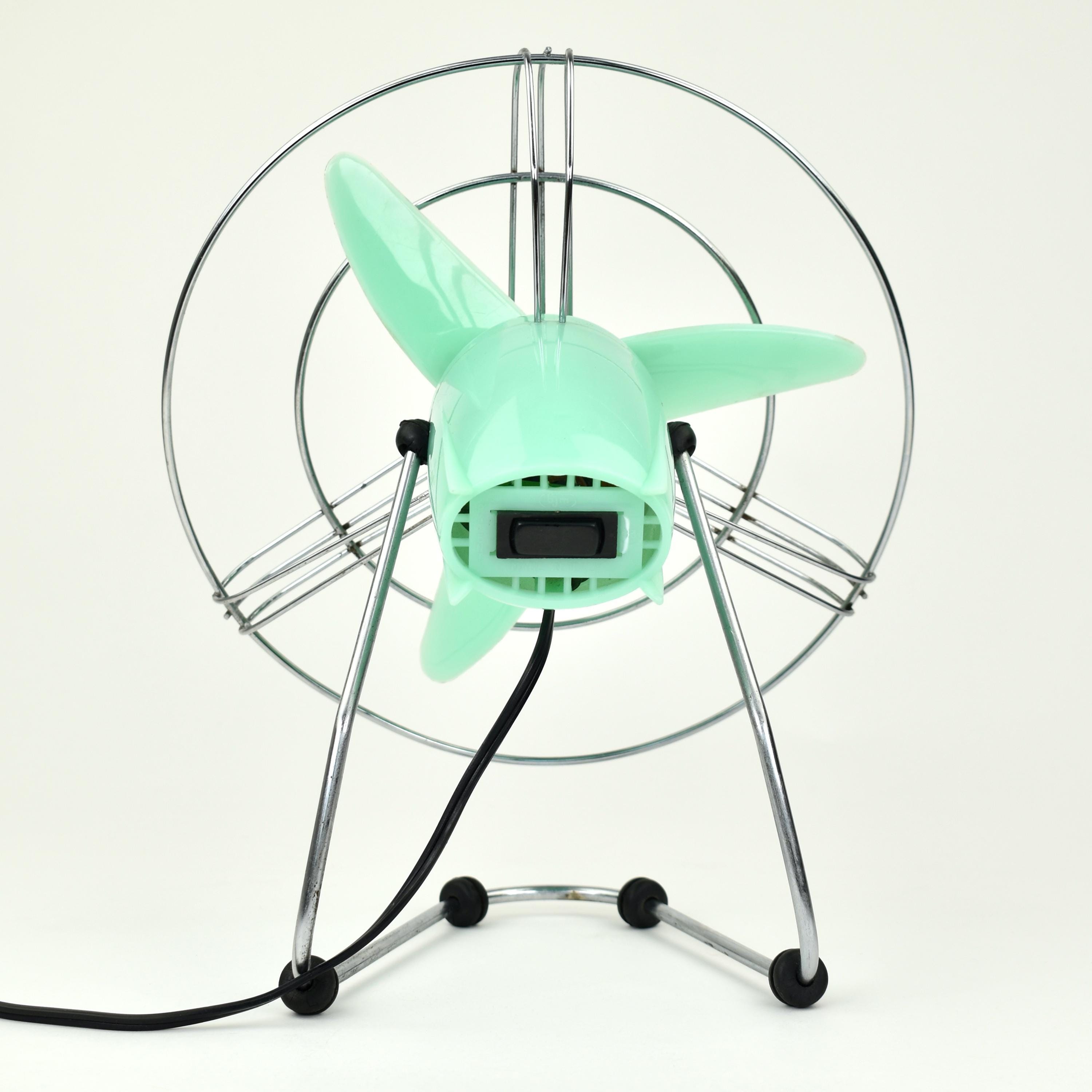 Atomic Age Vintage Italian Desk Fan BJM Mint Green Chrome Silver