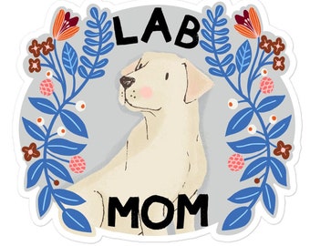 Yellow Lab Dog Lover Dog Sticker Version 2 | Vinyl Artist Designed Illustration Featuring Labrador Retriever | Lab Dog Sticker with Flowers