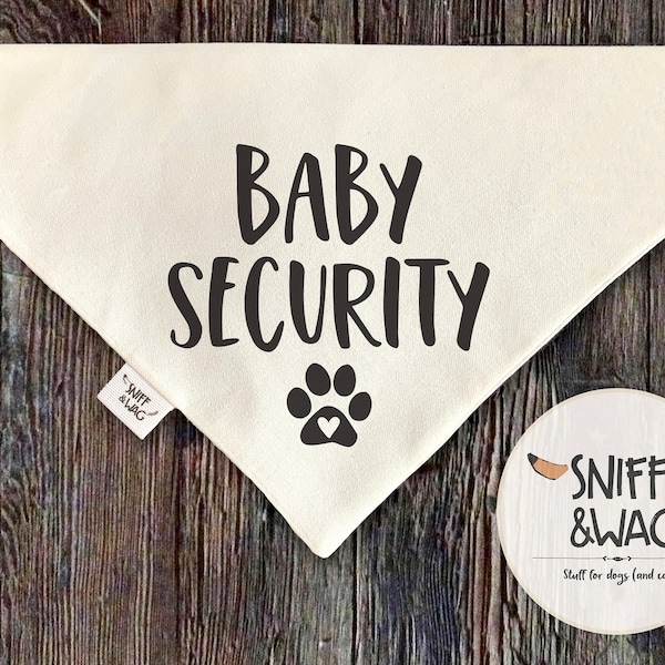 BABY SECURITY DOG Bandana, Slide On, Over the Collar, Pregnancy Announcement, pet bandana, cat bandana,