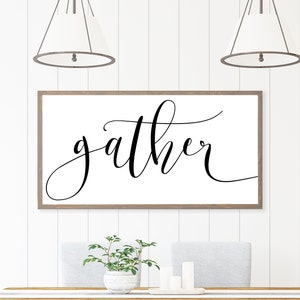 Gather Sign | Farmhouse Sign | Gather Wood Sign | Large Gather Sign | Distressed Framed Wood Sign | Fixer Upper Style | Thanksgiving Sign
