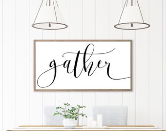 Gather Sign | Farmhouse Sign | Gather Wood Sign | Large Gather Sign | Distressed Framed Wood Sign | Fixer Upper Style | Thanksgiving Sign