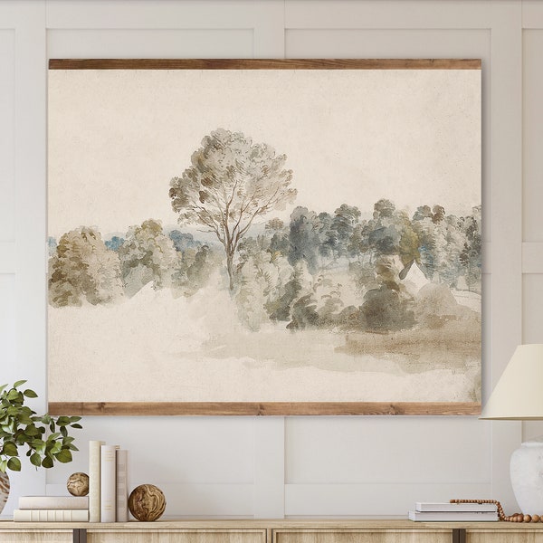 Large Vintage Muted Tones Landscape Tapestry, Rustic Landscape Painting Soft Tones, Extra Large Wall Decor, Living Room Wall Hanging Canvas