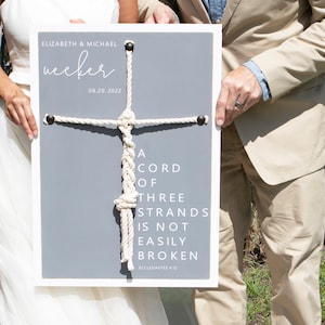 Un cordón de tres hilos trenzado signo de cruz, signo de ceremonia de unidad con cruz de cordón, signo de unidad personalizado para la boda, Eccl 4:9-12 signo de las Escrituras