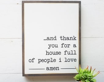 Thank You For A House Full Of People I Love Sign |  Family Wall Art | Housewarming Gift | Thankful Wooden Sign | Entryway Framed Wall Decor