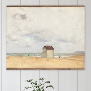 Vintage Coastal Beach Tapestry, Large Wall Decor, Hanging Vintage Canvas Oil Painting Print, XL Seaside Landscape Art, Neutral Wall Decor