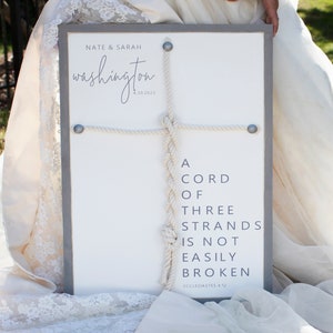A Cord Of Three Strands Braided Cross Sign, Unity Ceremony Sign With Cord Cross, Custom Unity Sign For Wedding, Eccl 4:9-12 Scripture Sign