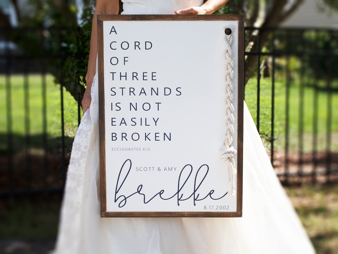 A Cord Of Three Strands Unity Sign, Unity Ceremony Sign, Custom Unity Sign For Wedding, Ecclesiastes 4:9-12 Bible Verse, Christian Wedding - 18x26 Inches, White/Black (Shown)