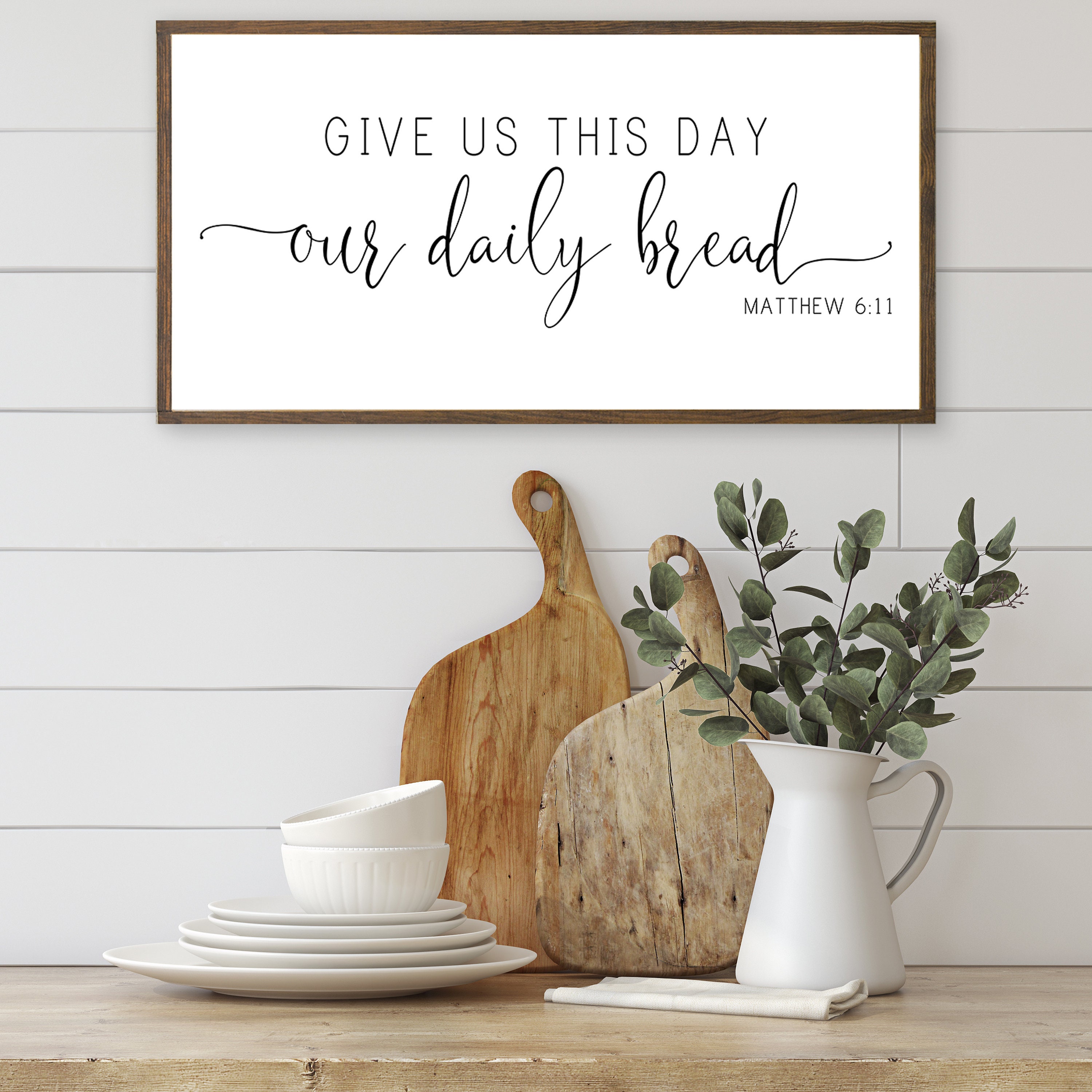 Wandschild „Give Us This Day Our Daily Bread“ – Bibelvers Matthäus 6:11, Holz 81,3x30,5 Cm
