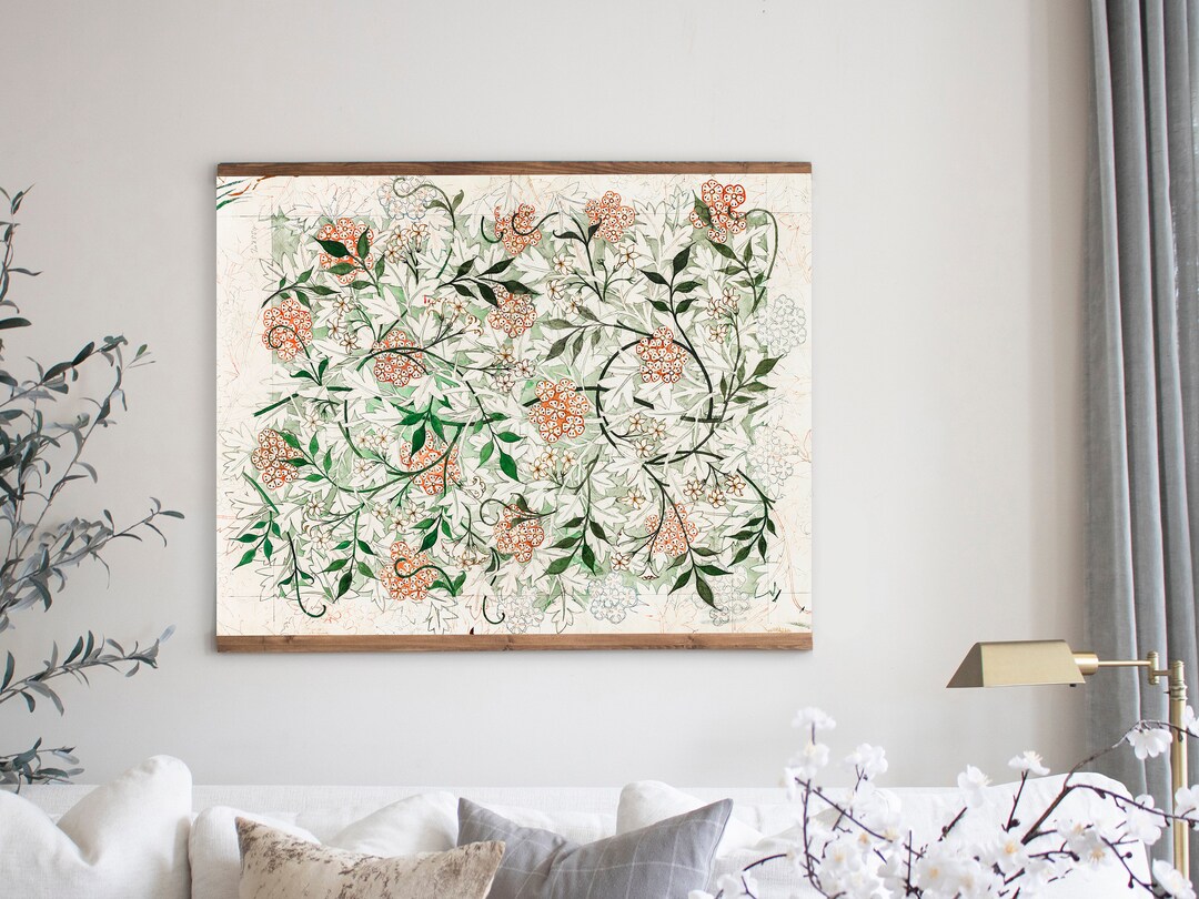 Large Botanical Canvas Wall Tapestry, Antique Tapestry Print, Vintage
