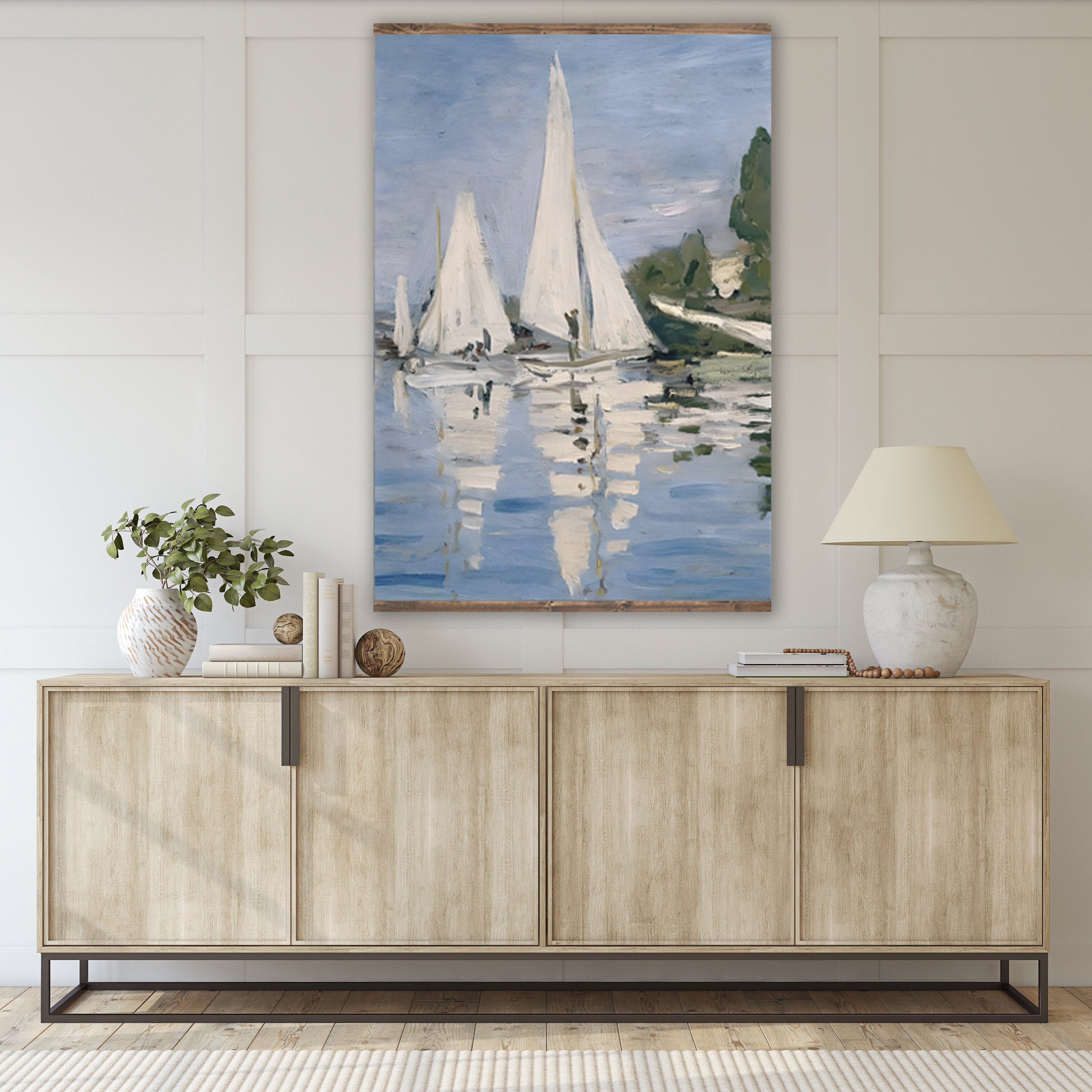 Vintage Coastal Wall Art Tapestry, Nautical Sailboat Painting Wall ...